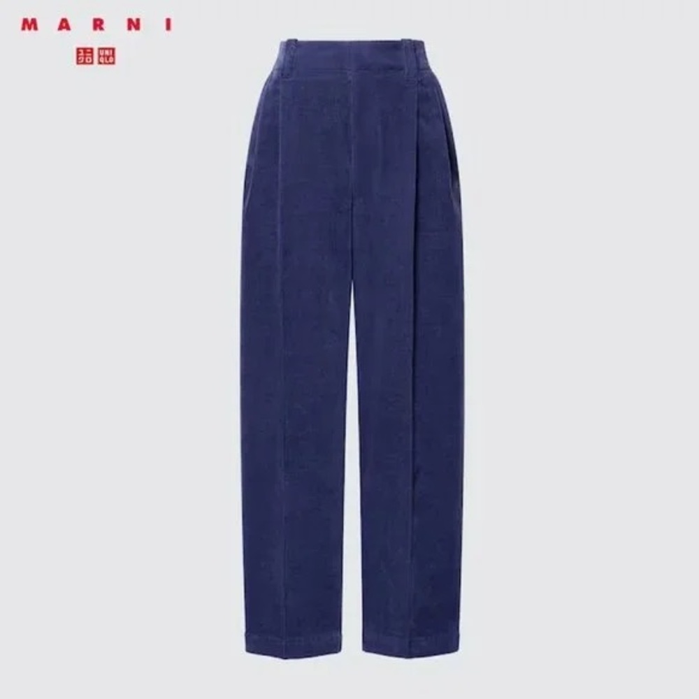 Uniqlo x MARNI Navy Blue Pleated Wide Fit Corduroy Trouser Pants Size Medium